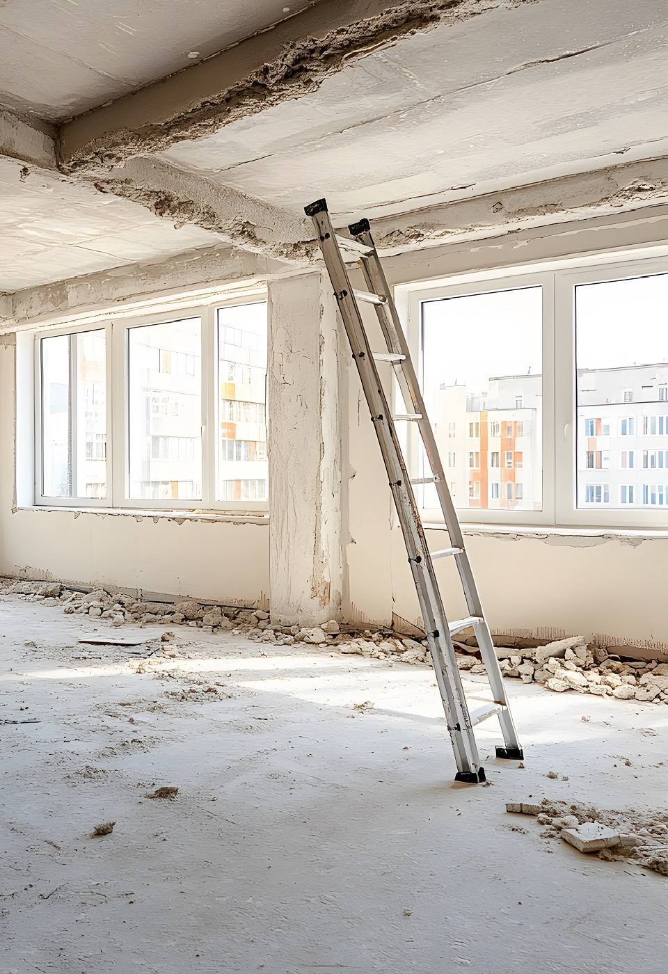 Empty Room Under Renovation Construction Site with Ladder